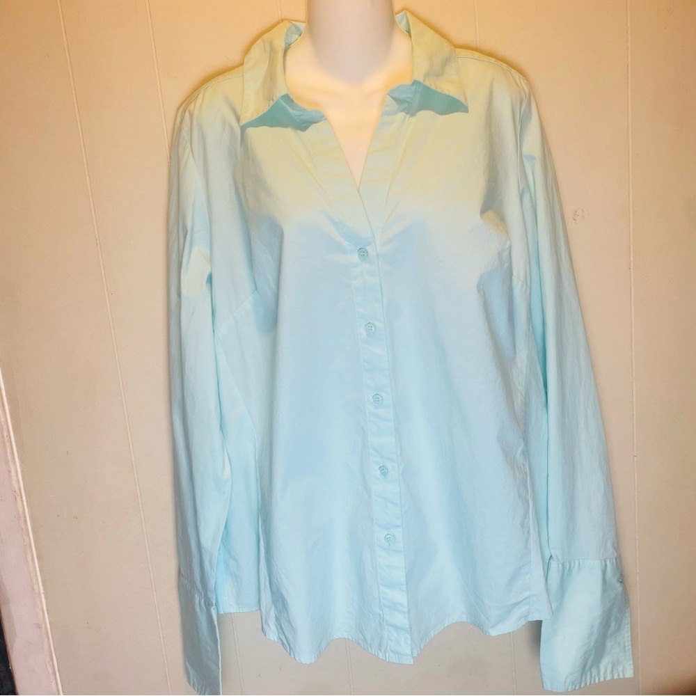 Lane Bryant Womens Long Sleeve Button Down Cotton Shirt Sea Green Plus Size 16
